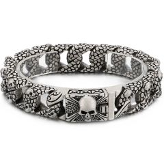 **COI Titanium Black/Gold Tone/Silver Skull Bracelet With Steel Clasp(Length: 8.66 inches)-9683AA