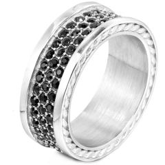 **COI Titanium Ring With Black Cubic Zirconia-9687AA