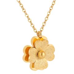 **COI Gold Tone Titanium Four Leaf Clover Necklace(Length: 17.7 inches)-9696AA