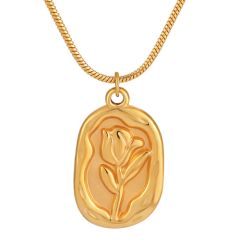 **COI Gold Tone Titanium Floral Tag Necklace(Length: 17.7 inches)-9697AA