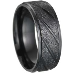 **COI Black Tungsten Carbide Diagonal Grooves Step Edges Ring-9709AA