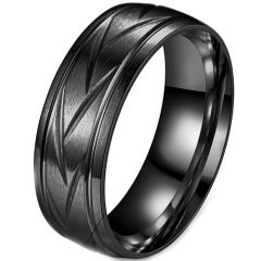 **COI Tungsten Carbide Black/Silver Grooves Ring-9710AA