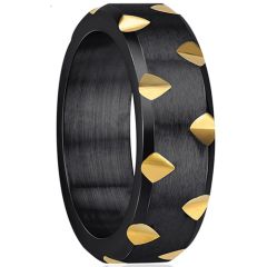 **COI Tungsten Carbide Black Gold Tone Grooves Beveled Edges Ring-9712AA