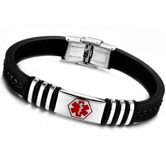 **COI Titanium Medical Alert Bracelet With Genuine Leather & Stainless Steel Clasp(Length: 8.66 inches)-9713AA