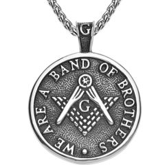 **COI Titanium Black Silver Masonic Freemason We Are A Band Of Brothers Pendant-9728AA