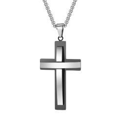 **COI Titanium Black Silver Cross Pendant-9729AA