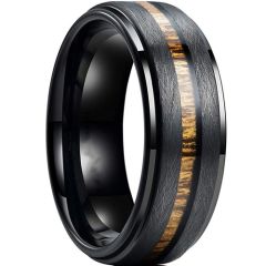 **COI Black Tungsten Carbide Step Edges Ring With Wood-9733AA