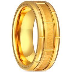 **COI Gold Tone Tungsten Carbide Brick Pattern Tire Tread Ring-9735AA