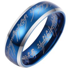 **COI Tungsten Carbide Blue Silver Lord The Ring Beveled Edges Ring-9742AA