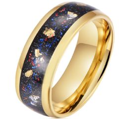 **COI Gold Tone Tungsten Carbide Dome Court Ring With Crushed Opal-9745AA
