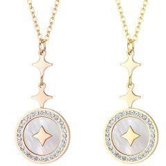 **COI Titanium Gold Tone/Rose Stars Abalone Shell Necklace With Cubic Zirconia(Length: 17.7 inches)-9755AA