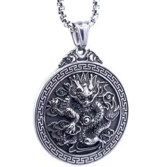 **COI Titanium Black Silver Dragon Tag Pendant-9766AA