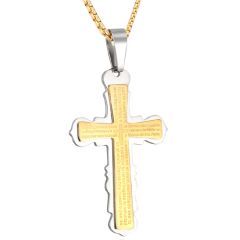 **COI Titanium Gold Tone Silver Cross Prayer Pendant-9767AA