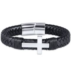 **COI Titanium Cross Black Genuine Bracelet With Steel Clasp(Length: 7.87 inches)-9773AA