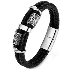 **COI Titanium Celtic Black Genuine Leather Bracelet With Steel Clasp(Length: 8.46 inches)-9775AA