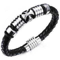 **COI Titanium Cross Black Genuine Leather Bracelet With Steel Clasp(Length: 8.66 inches)-9788AA