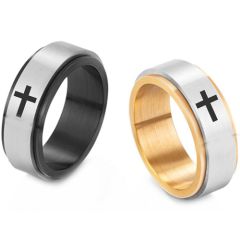 **COI Titanium Black/Gold Tone Silver Cross Step Edges Ring-9789AA