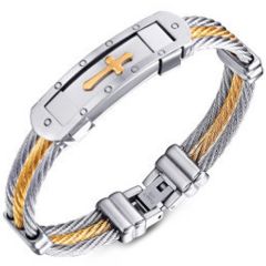 **COI Titanium Gold Tone Silver Cross Bracelet With Steel Clasp(Length: 7.87 inches)-9794AA