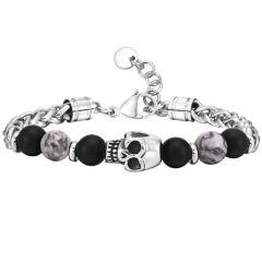 **COI Titanium Carnelian & Black Onyx Skull Bracelet With Steel Clasp(Length: 8.27 inches)-9807AA