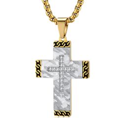 **COI Titanium Black Gold Tone Silver Faceted Cross Pendant With Cubic Zirconia-9815AA