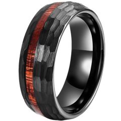 **COI Black Tungsten Carbide Hammered Ring With Wood-9820AA