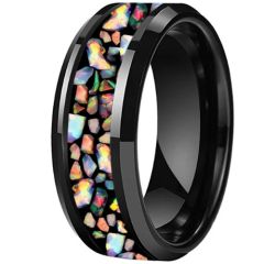 **COI Tungsten Carbide Black/Gold Tone/Rose/Silver Fire Opal Beveled Edges Ring-9832AA