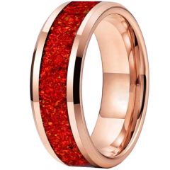 **COI Tungsten Carbide Black/Gold Tone/Rose/Silver Red Crushed Opal Beveled Edges Ring-9833AA