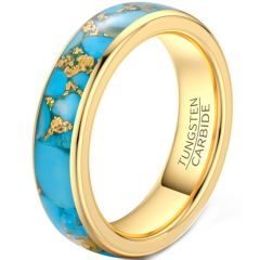 **COI Gold Tone Tungsten Carbide Turquoise & Gold Foil Dome Court Ring-9841AA