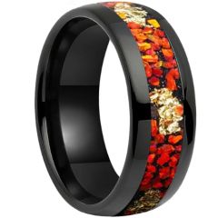 **COI Tungsten Carbide Black/Gold Tone/Rose/Silver Orange Opal & Gold Foil Dome Court Ring-9842AA