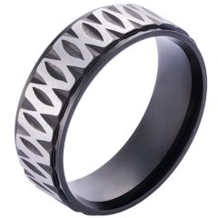 **COI Titanium Silver Black/Gold Tone/Silver Infinity Step Edges Ring-9844AA