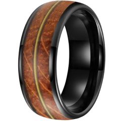 **COI Tungsten Carbide Black/Gold Tone/Silver/Rose Wire Dome Court Ring With Wood-9846AA