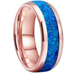 **COI Tungsten Carbide Rose/Gold Tone/Silver Blue Crushed Opal Dome Court Ring-9848AA