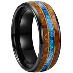 **COI Tungsten Carbide Black/Gold Tone/Silver Wire Ring With Crushed Opal & Wood-9865AA
