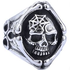 **COI Titanium Black Silver Skull Ring-9904AA