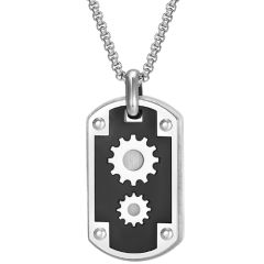 **COI Titanium Black Silver Gears Pendant-9906AA