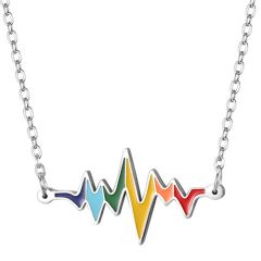 **COI Titanium Silver Rainbow Color Heartbeat Necklace(Length: 19.69 inches)-9907AA