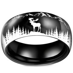 **COI Titanium Black/Silver Deer Forest & Mountain Ring-9913AA