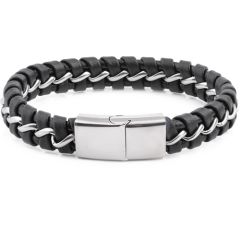 **COI Titanium Black Genuine Leather Bracelet With Steel Clasp(Length: 9.06 inches)-9925AA