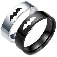 **COI Titanium Black/Silver Bat Man Pipe Cut Flat Ring-9934AA