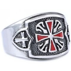 **COI Titanium Black Silver Red Cross Pendant-9935AA