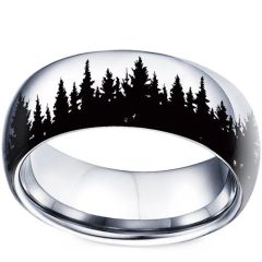 **COI Titanium Black/Silver Forest & Tree Dome Court Ring-9947AA