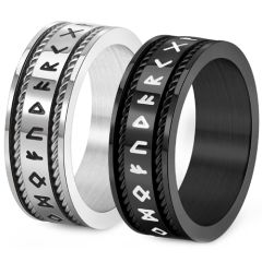 **COI Titanium Black/Gold Tone/Silver Wire Ring With Runes-9952AA