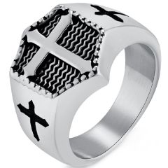 **COI Titanium Silver/Black/Gold Tone Cross Ring-9953AA