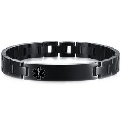 **COI Black Titanium Medical Alert Bracelet With Steel Clasp(Length: 8.07 inches)-9961AA
