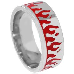 **COI Titanium Silver Red Fire Flame Pipe Cut Flat Ring-9964AA