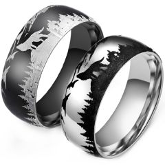 **COI Titanium Black/Silver Wolf Trees Forest & Mountain Ring-9966AA