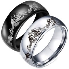**COI Titanium Black/Silver Mountain Dome Court Ring-9969AA