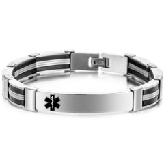 **COI Titanium Black Silver Medical Alert Bracelet With Steel Clasp(Length: 8.86 inches)-9971AA