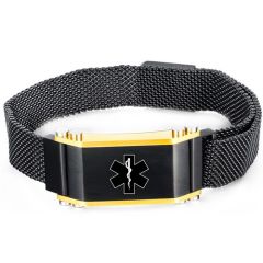 **COI Titanium Black Gold Tone Medical Alert Bracelet With Steel Clasp(Length: 8.27 inches)-9976AA
