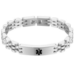 **COI Titanium Black/Gold Tone/Silver Medical Alert Bracelet With Steel Clasp(Length: 8.27 inches)-9983AA